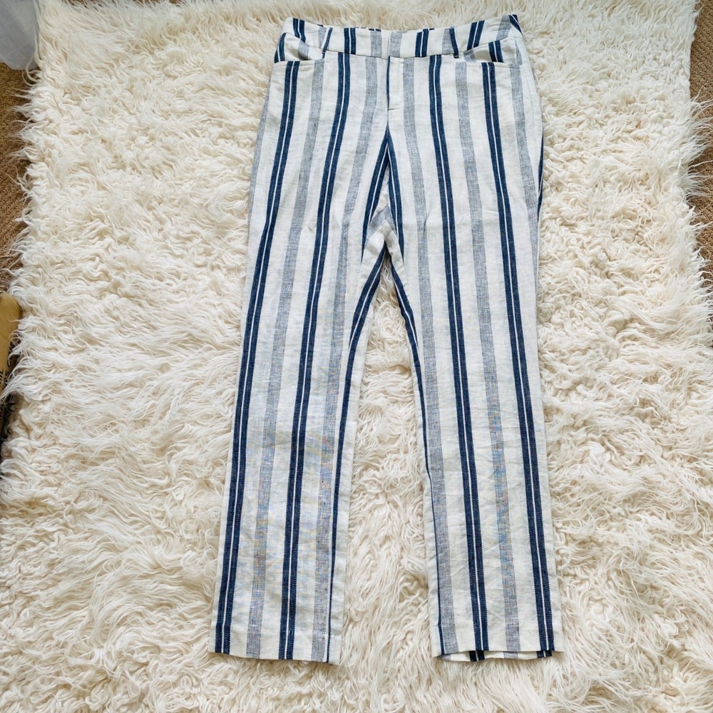 Charlie Linen Pants Womens 10‎ Wide Leg Striped Lightweight  Coastal Natural